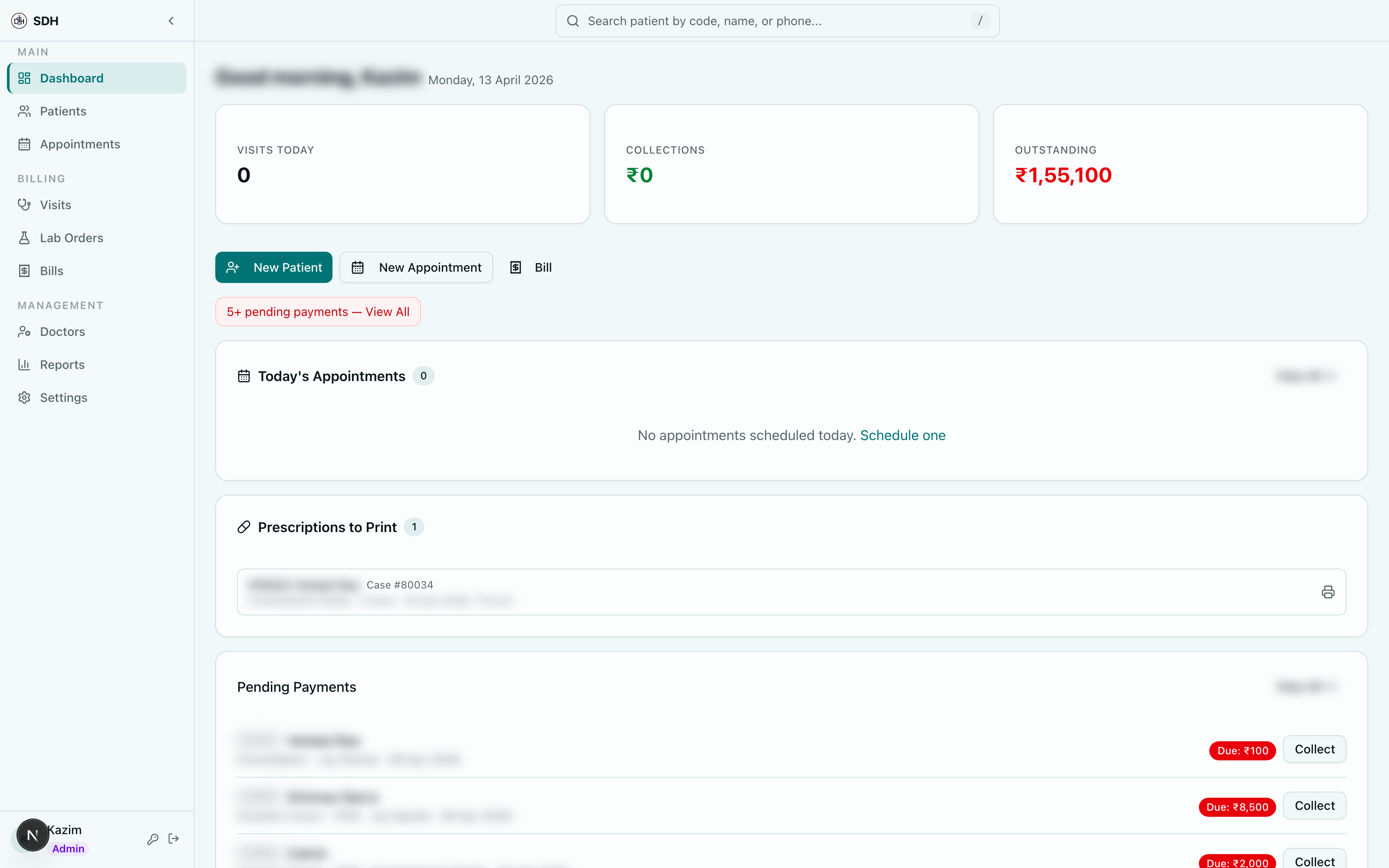 Clinic dental practice management system